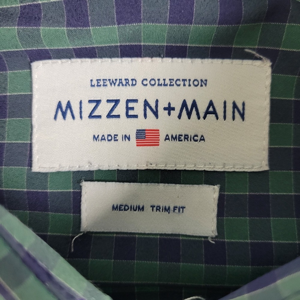 Mizzen+Main Leeward Mens Medium Green Blue Check Performance Button Down LS - Picture 4 of 6